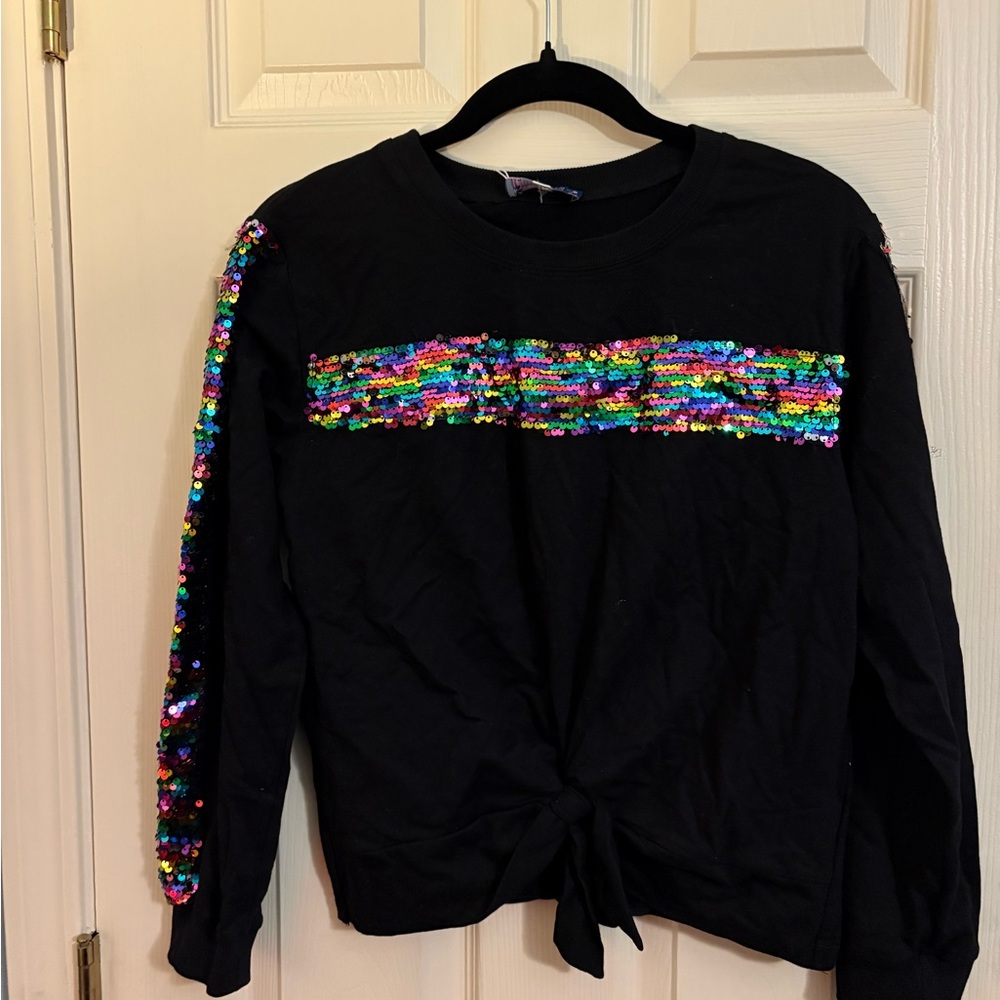 Girl’s size 14 long sleeved Truly Me Black Tee with Rainbow Sequins